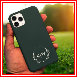 Funda iPhone 16 Pro Max Verde bosque y blanco | Monograma de iniciales mod