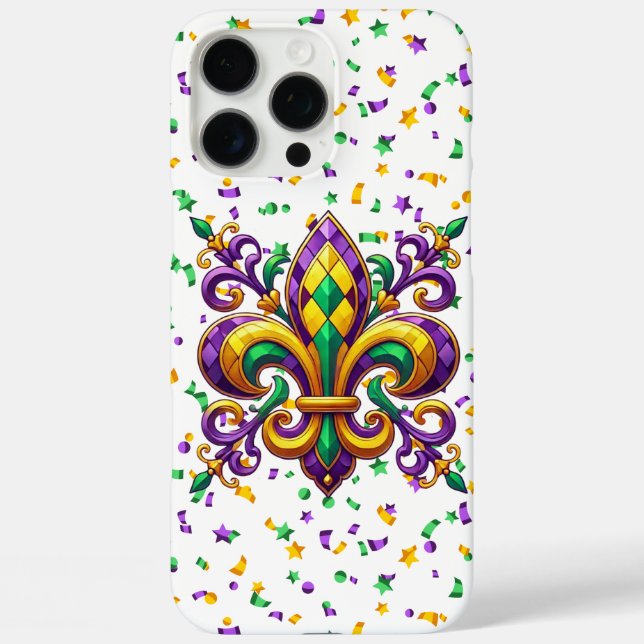 Funda iPhone 16 Pro Max Verde morado Mardi Gras fleur de lis (Reverso )