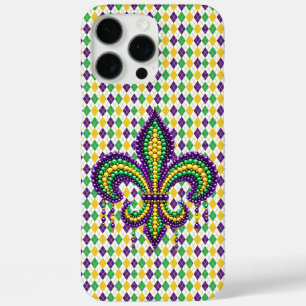 Funda iPhone 16 Pro Max Verde morado Mardi Gras fleur de lis