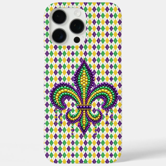 Funda iPhone 16 Pro Max Verde morado Mardi Gras fleur de lis (Reverso )