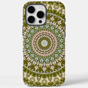 Funda iPhone 16 Pro Max Verde Oliva y Patrón de Mandala Pastel