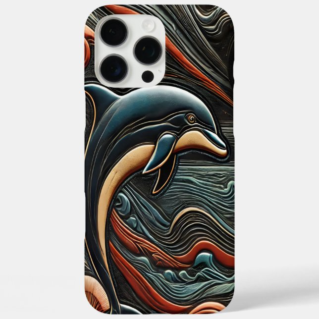 Funda iPhone 16 Pro Max Vibrante Swirls Dolphin Relief (Reverso )