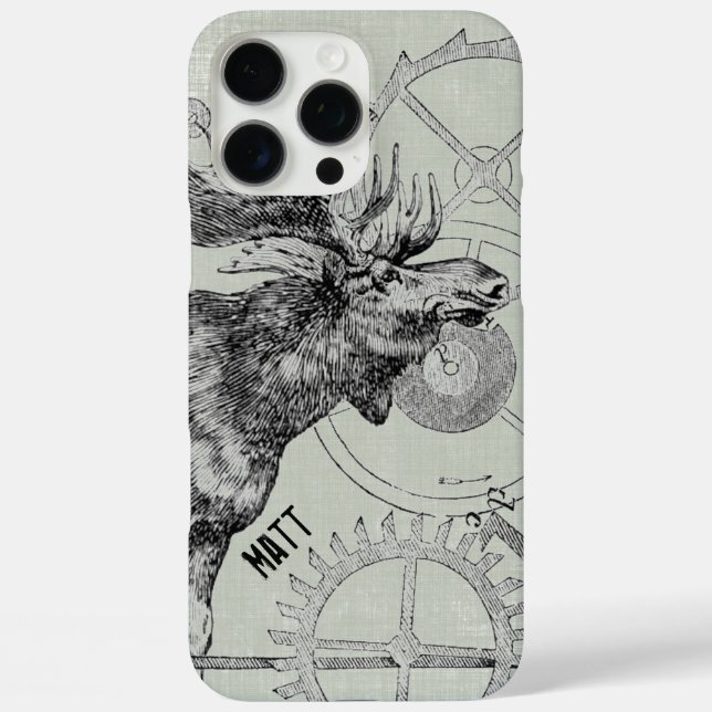 Funda iPhone 16 Pro Max Vida silvestre Steampunk Moose (Reverso )