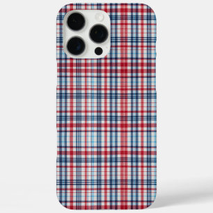 Funda iPhone 16 Pro Max Vintage, estampado de cuadros rojo blanco y azul