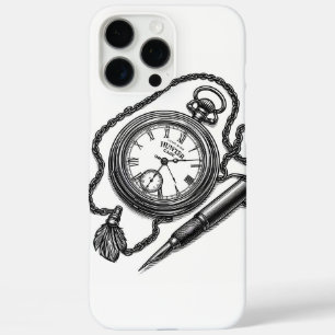 Funda iPhone 16 Pro Max Vintage Pocket Watch & Pen Sketch Art