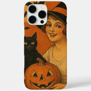 Funda iPhone 16 Pro Max Vintage/retro Feliz bruja de Halloween, gato, cala