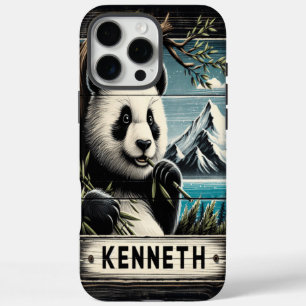 Funda iPhone 16 Pro Max Vista de montaña de Panda: Trato de bambú