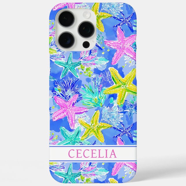 Funda iPhone 16 Pro Max Watercolor Starfish Monogrammed (Reverso )