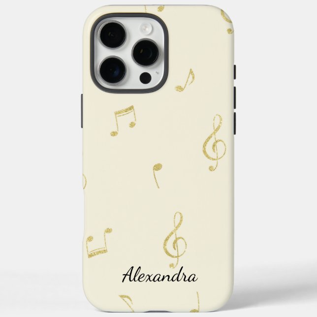 Funda iPhone 16 Pro Max White Gold Music Notes   (Reverso)