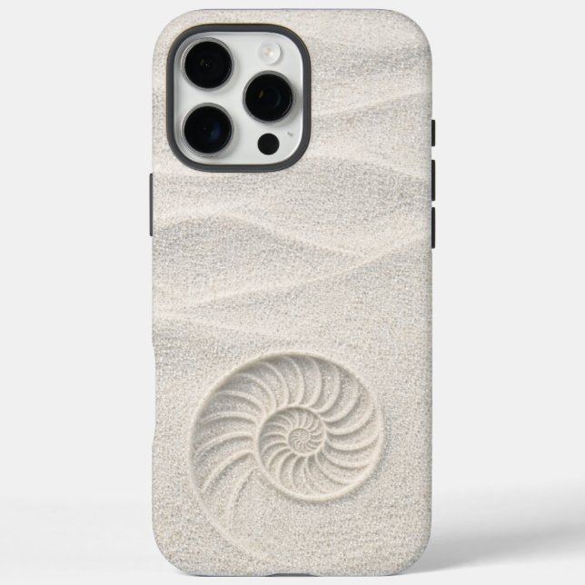 Funda iPhone 16 Pro Max White Shimmer Sand Nautilus Shell Coastal  (Reverso)