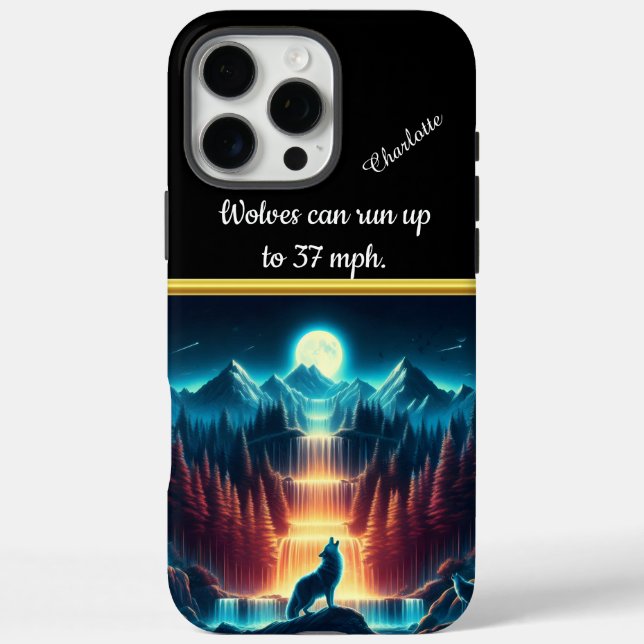 Funda iPhone 16 Pro Max Wolf aulló por una brillante cascada (Reverso)