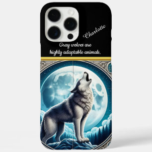 Funda iPhone 16 Pro Max Wolf Howling en plena luna de noche