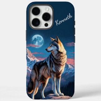 Funda iPhone 16 Pro Max Wolf Howling Under Lunar Glow