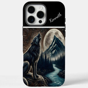 Funda iPhone 16 Pro Max Wolf Howling Under Moonlight