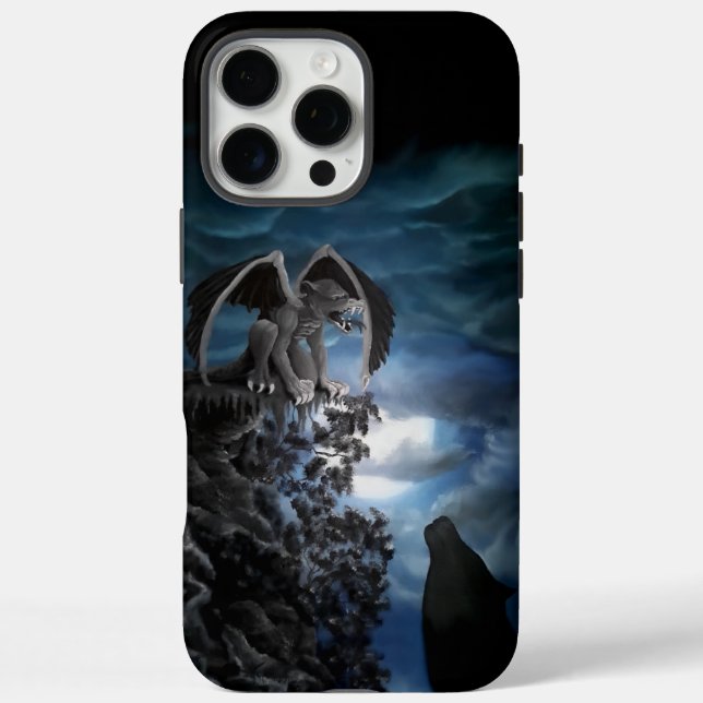 Funda iPhone 16 Pro Max Wolf Moon - Wolf con Golem (Reverso)