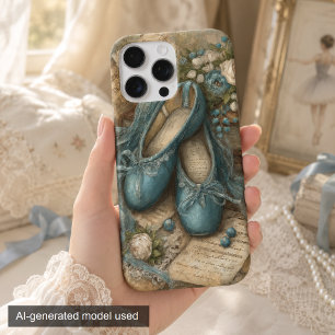 Funda iPhone 16 Pro Max Zapatillas de ballet azules y rosas Shabby Chic