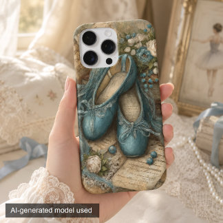 Funda iPhone 16 Pro Max Zapatillas de ballet azules y rosas Shabby Chic