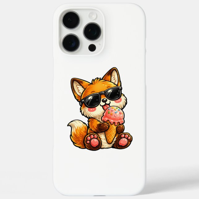 Funda iPhone 16 Pro Max Zorro Lindo Comiendo Helado Con Gafas De Sol (Reverso )
