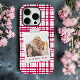Funda iPhone 16 Pro Mejor Mamá del Mundo Foto Patrón Rojo Rosa Moderno