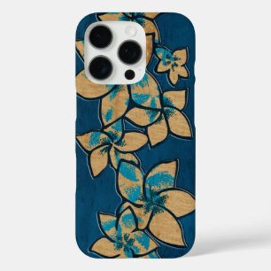 Funda iPhone 16 Pro Melia Hawaii Plumeria Faux Wood Blue