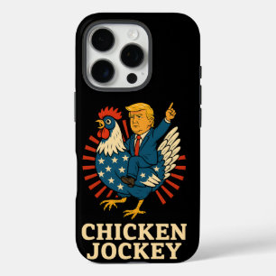 Funda iPhone 16 Pro Meme divertido de Jockey sobre pollo Trump