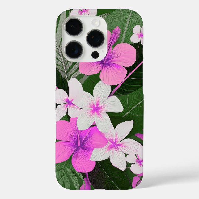 Funda iPhone 16 Pro Mid-Century Modern Hawaiian Hibiscus and Plumeria (Reverso )