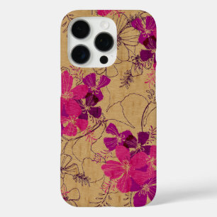 Funda iPhone 16 Pro Midnight Garden Hawaii Faux Wood Pink
