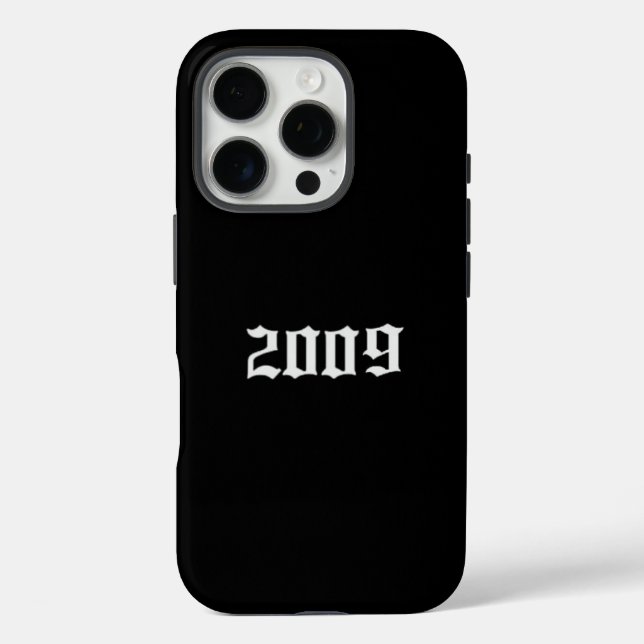 Funda iPhone 16 Pro Minimalist Black iPhone Case with “2009” Gothic (Reverso )