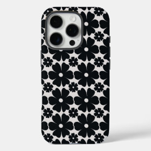 Funda iPhone 16 Pro Minimalist black & white daisy pattern