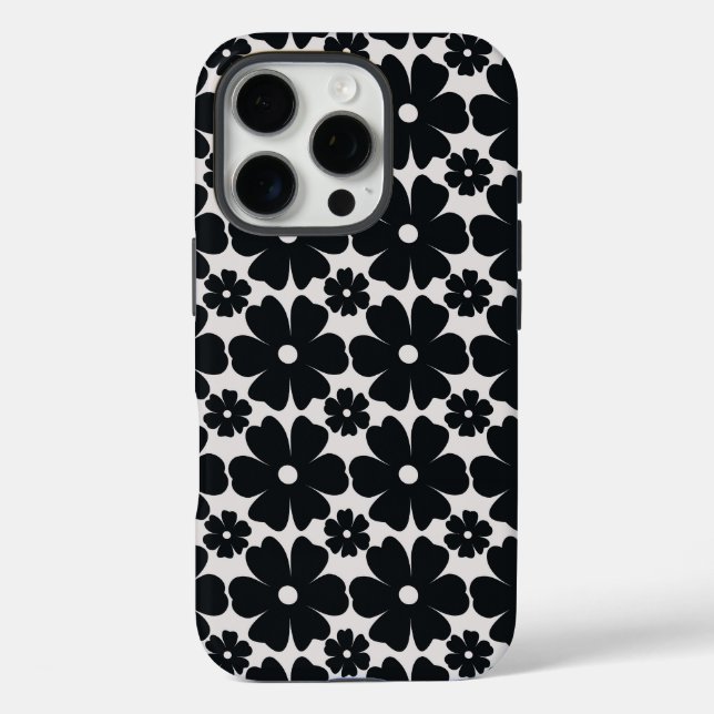 Funda iPhone 16 Pro Minimalist black & white daisy pattern (Reverso )