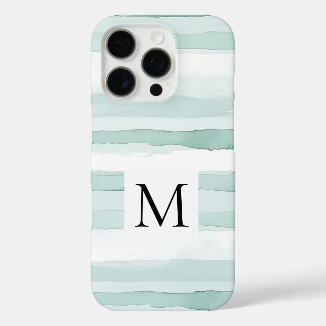 Funda iPhone 16 Pro Mint Aqua Blue White Stripes Monogram  (Reverso )