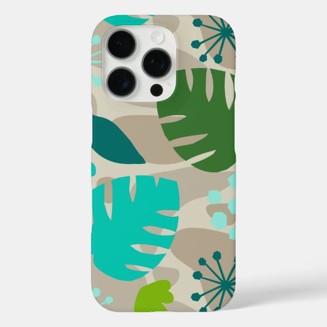 Funda iPhone 16 Pro Mod Monstera Leaf Resumen Taupe Tropical Hawaiano (Reverso )