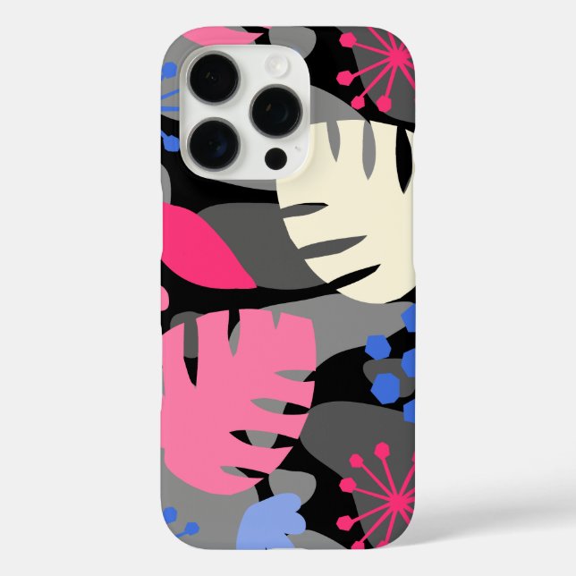 Funda iPhone 16 Pro Mod Monstera Leaf Resumen Tropical Hawaiano-Gris (Reverso )