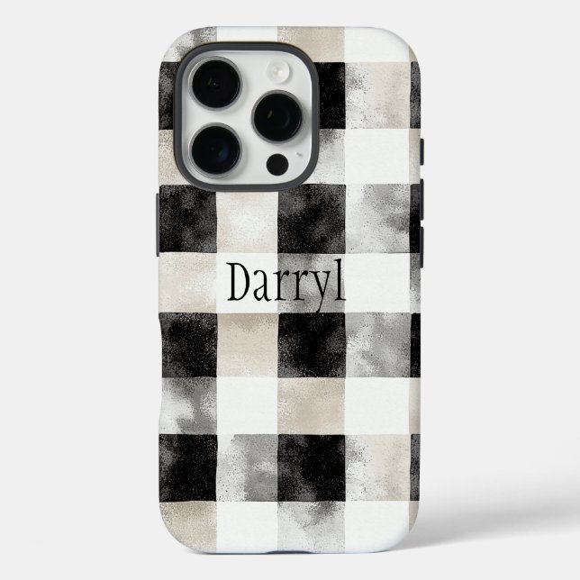 Funda iPhone 16 Pro Moda Cream Black Plaid Navidades (Reverso )