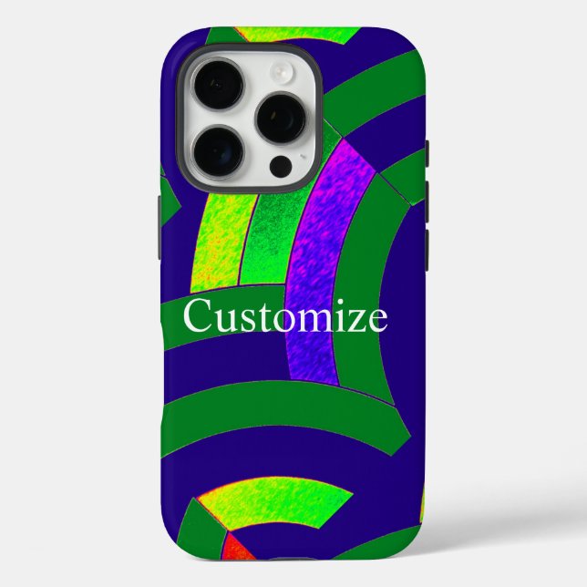 Funda iPhone 16 Pro moda de los modernos chevrons verdes/azules (Reverso )