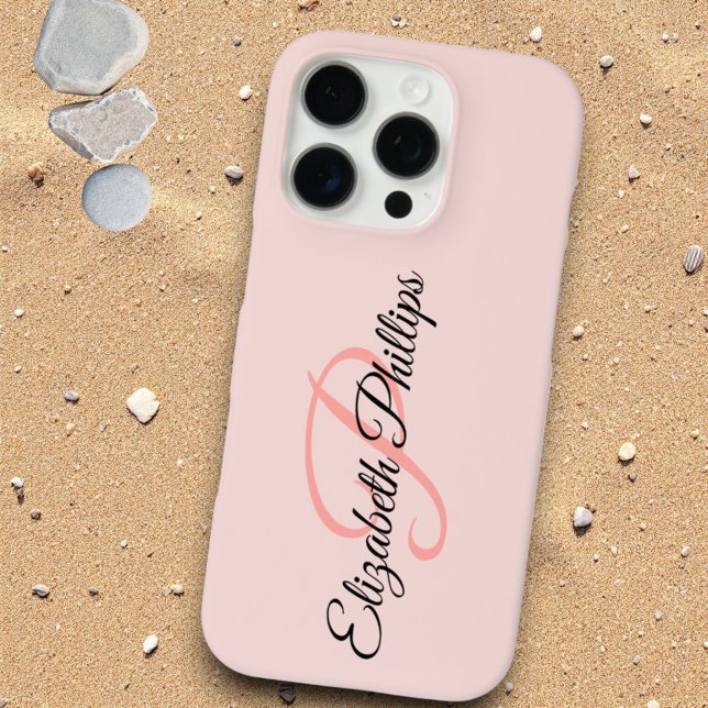 Funda iPhone 16 Pro Moda Girly Misty Rosa Monograma (iPhone case back with template monogram and text)