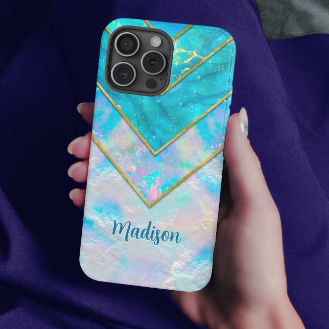 Funda iPhone 16 Pro Moda holográfica azul elegante (Subido por el creador)
