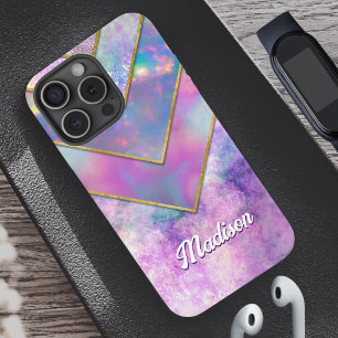 Funda iPhone 16 Pro Moda holográfica giratoria elegante rosa