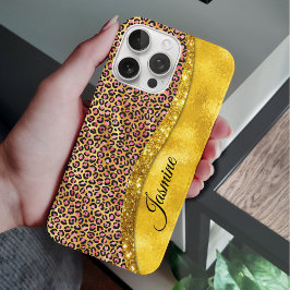 Funda iPhone 16 Pro Moda imitación de oro purpurina impresión animal r