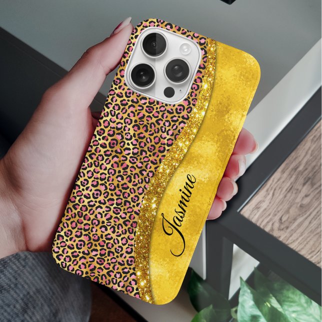 Funda iPhone 16 Pro Moda imitación de oro purpurina impresión animal r (Subido por el creador)