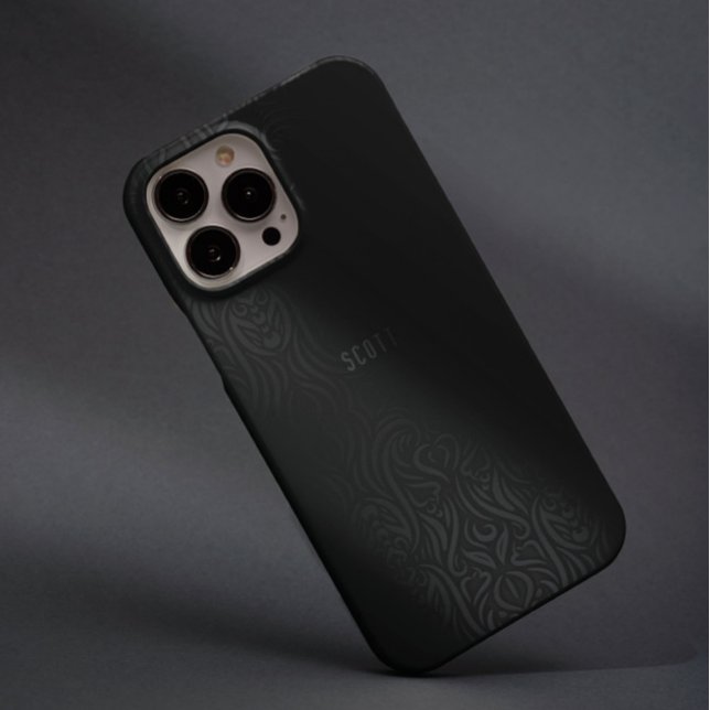 Funda iPhone 16 Pro Moda moderna Personalizado de nombres de masculina (Chic Modern Black Grey Masculin Name Custom Case-Mate iPhone Case)