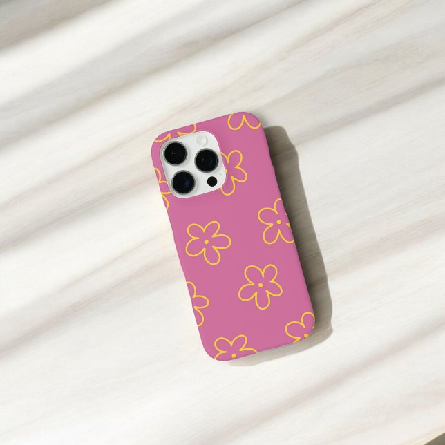 Funda iPhone 16 Pro Moda retro Patrón floral morado y amarillo (Subido por el creador)