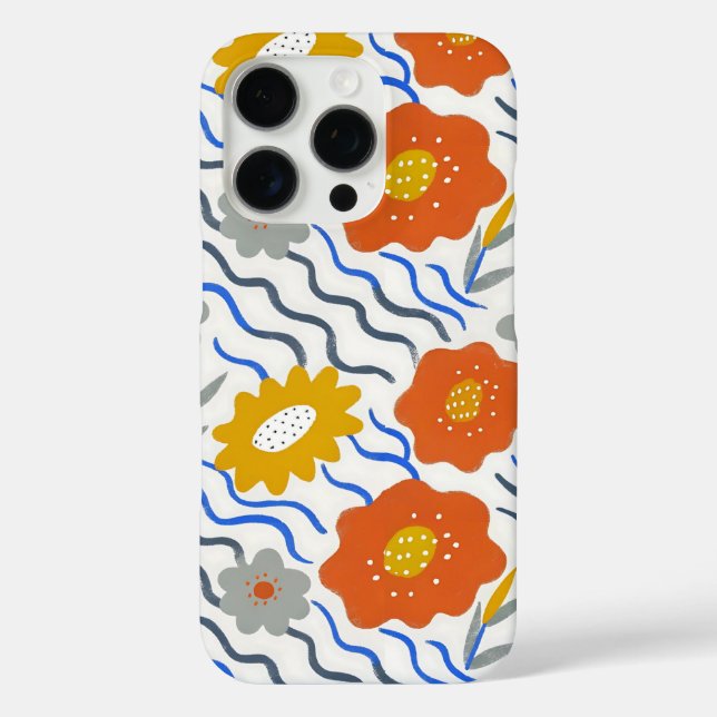 Funda iPhone 16 Pro Modern Abstract Flowers Boho Wavy (Reverso )