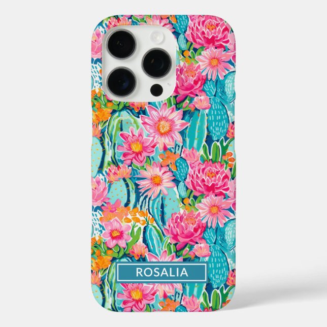 Funda iPhone 16 Pro Modern Colorful Blooming Cacti Personalized (Reverso )