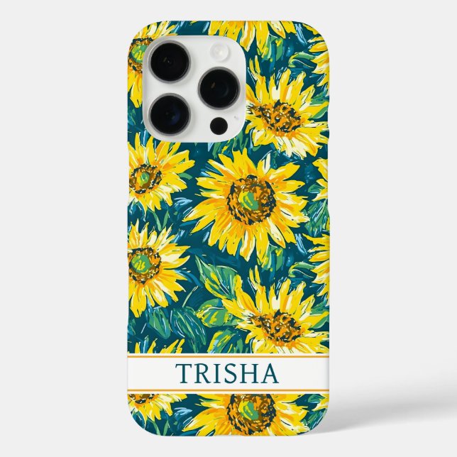 Funda iPhone 16 Pro Modern Sunflowers Monogrammed (Reverso )