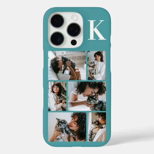 Funda iPhone 16 Pro Moderno Foto de 6 Mascotas Verde Turquesa (Reverso )