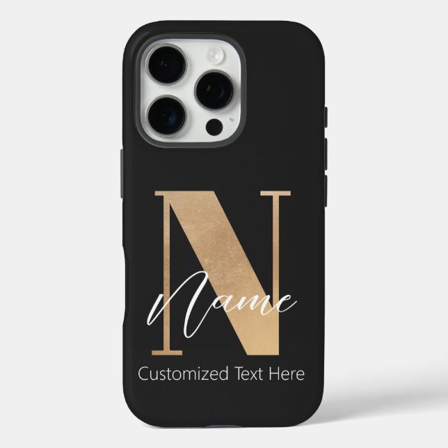 Funda iPhone 16 Pro Moderno Monogramado inicial N & Nombre personaliza (Reverso )