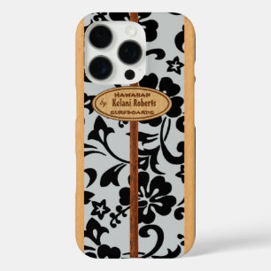 Funda iPhone 16 Pro Mokuleia Hawaiian Faux Wood Monogram Surfboard