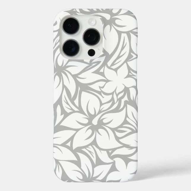 Funda iPhone 16 Pro Moloaa Bay Hawai Hibiscus gris y blanco (Reverso )