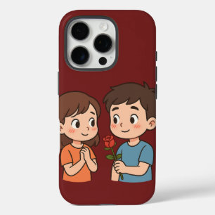 Funda iPhone 16 Pro Momento de Amor Tímido 💕 Dibujo Animado Lindo